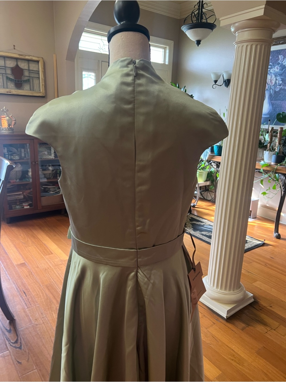 Sage Green Midi Dress with Rose Waist Detail - Picture 8 of 14